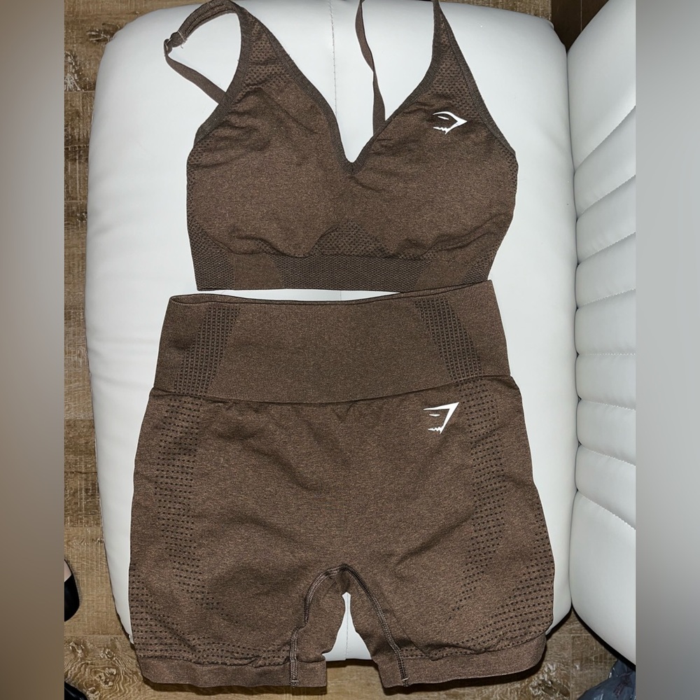 Gymshark vital seamless 2.0 shorts bra and shorts Espresso Marl matching set